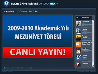 Yaşar Üniversitesi İnternet HD TV — ekran görüntüsü